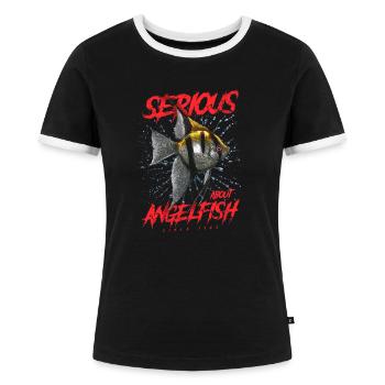 S’intéresse sérieusement au discus depuis 1962 - T-shirt contrasté Femme - noir/blanc - Devant - Selfina (174cm)