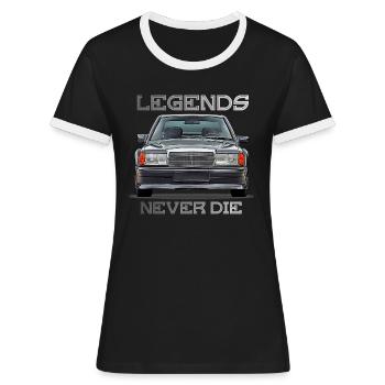 W201 190E legends never die - Frauen Kontrast-T-Shirt - Schwarz/Weiß - Vorne - Selfina (174cm)