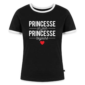 Princesse Un Jour Princesse Toujours Femme Humour - T-shirt contrasté Femme - noir/blanc - Devant - Selfina (174cm)