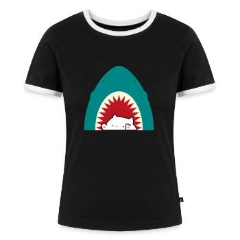 Chat mangeur de requins - T-shirt contrasté Femme - noir/blanc - Devant - Selfina (174cm)