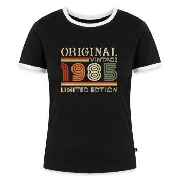 1985 Vintage Retro Geburtstagsgeschenk - Frauen Kontrast-T-Shirt - Schwarz/Weiß - Vorne - Selfina (174cm)