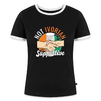 Ikke ivoriansk, men støttende land rejsende elfenben - Dame kontrast-T-shirt - sort/hvid - Foran - Selfina (174cm)
