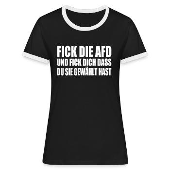 Fck afd - fick die afd - Frauen Kontrast-T-Shirt - Schwarz/Weiß - Vorne - Selfina (174cm)