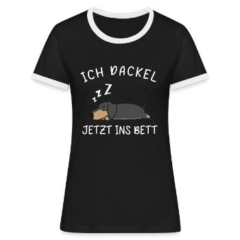 Ich Dackel Jetzt Ins Bett Schlafanzug Dackel - Frauen Kontrast-T-Shirt - Schwarz/Weiß - Vorne - Selfina (174cm)