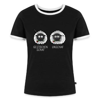 Schaf Unschaf Gestochen Schaf Schafe Brillenträger - Frauen Kontrast-T-Shirt - Schwarz/Weiß - Vorne - Selfina (174cm)
