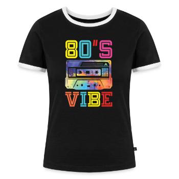 80er Jahre Karneval 80 Retro Party Jahr 1980 Batiken - Frauen Kontrast-T-Shirt - Schwarz/Weiß - Vorne - Selfina (174cm)