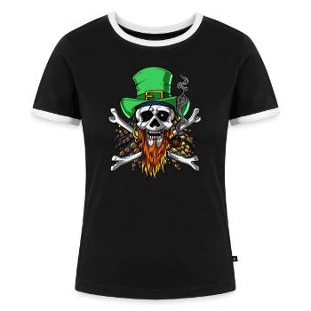 Crâne de pirate OS croisés de lutin irlandais - T-shirt contrasté Femme - noir/blanc - Devant - Selfina (174cm)