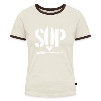 SUP Board und Paddel - Frauen Kontrast-T-Shirt - Blau/Weiß - Vorne