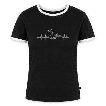 Herzschlag Segelflugzeug Extremsportart Geschenk - Frauen Kontrast-T-Shirt - Schwarz/Weiß - Vorne - Selfina (174cm)