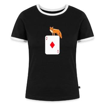 Doppelkopf Fuchs gefangen Schafkopf Ass Geschenk - Frauen Kontrast-T-Shirt - Schwarz/Weiß - Vorne - Selfina (174cm)