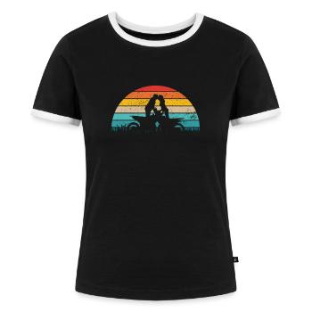 Motocross Couple Paar Frau Mann Motorrad - Frauen Kontrast-T-Shirt - Schwarz/Weiß - Vorne - Selfina (174cm)