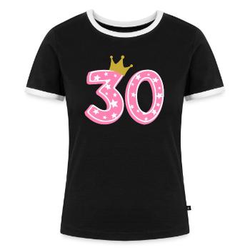 30 Krone 30. Geburtstag 30 Jahre - Frauen Kontrast-T-Shirt - Schwarz/Weiß - Vorne - Selfina (174cm)