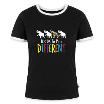 It s ok to be different - Elefant Autismus Autist - Frauen Kontrast-T-Shirt - Schwarz/Weiß - Vorne - Selfina (174cm)