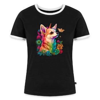 Chihuahua | Colourful Rainbow LGBTQ Unicorn - Women's Ringer T-Shirt - black/white - Front - Selfina (174cm)