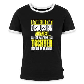 Diskussionsprofi Humor u. starke Nerven für Eltern - Frauen Kontrast-T-Shirt - Schwarz/Weiß - Vorne - Selfina (174cm)