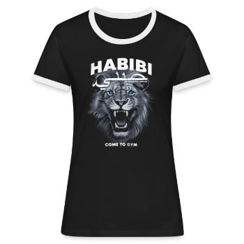 Habibi Lion - Motivation für das Fitnessstudio - Frauen Kontrast-T-Shirt - Schwarz/Weiß - Vorne - Selfina (174cm)