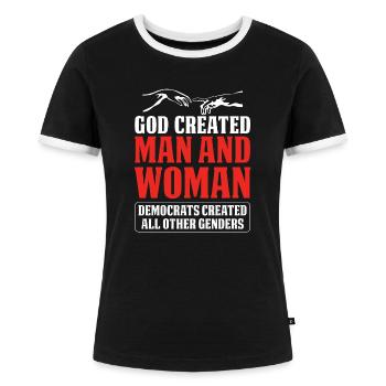 Gott Schuf Den Menschen - Frauen Kontrast-T-Shirt - Schwarz/Weiß - Vorne - Selfina (174cm)