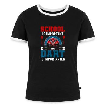 Dart Darts Darten Vintage Dartpfeile Dartscheibe - Frauen Kontrast-T-Shirt - Schwarz/Weiß - Vorne - Selfina (174cm)
