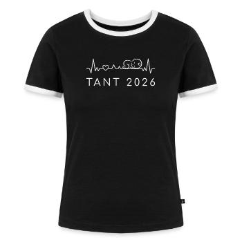 Tante 2026 Herzschlag Schwangerschaft Schwedisch - Frauen Kontrast-T-Shirt - Schwarz/Weiß - Vorne - Selfina (174cm)