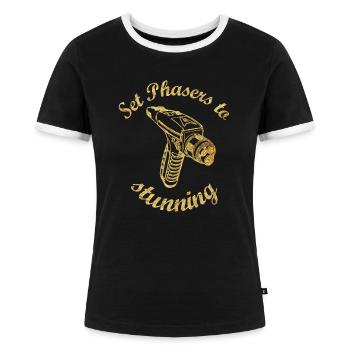 Star Trek Discovery Set Phasers To Stunning - Frauen Kontrast-T-Shirt - Schwarz/Weiß - Vorne - Selfina (174cm)