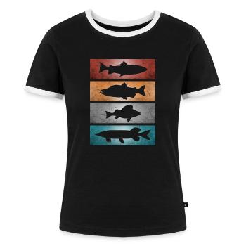 Poissons pêche prédateurs - T-shirt contrasté Femme - noir/blanc - Devant - Selfina (174cm)