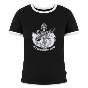 Göttin Saraswati Hindu - Frauen Kontrast-T-Shirt - Schwarz/Weiß - Vorne - Selfina (174cm)