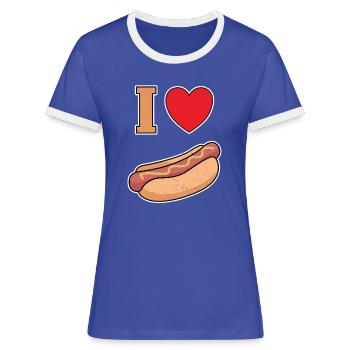 Ich Liebe Bockwurst mit Senf - Frauen Kontrast-T-Shirt - Blau/Weiß - Vorne