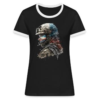Soldat en costume de combat Art de l’armée militaire - T-shirt contrasté Femme - noir/blanc - Devant - Selfina (174cm)