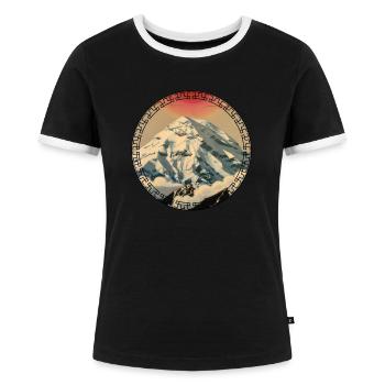 Mount Everest im japanischen Ukiyo-e Stil Berg - Frauen Kontrast-T-Shirt - Schwarz/Weiß - Vorne - Selfina (174cm)