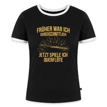 Querflöte Querflötenspieler Querflötist - Frauen Kontrast-T-Shirt - Schwarz/Weiß - Vorne - Selfina (174cm)