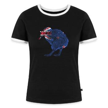 Kiwi Oiseau Drapeau de Nouvelle-Zélande - T-shirt contrasté Femme - noir/blanc - Devant - Selfina (174cm)