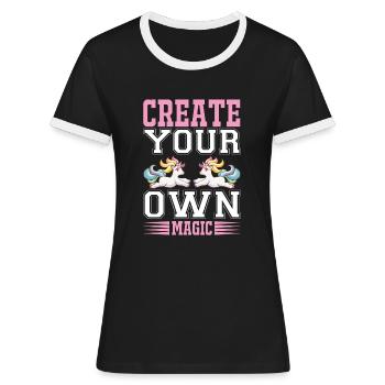 Erschaffe deine eigene Magie Unicorn - Frauen Kontrast-T-Shirt - Schwarz/Weiß - Vorne - Selfina (174cm)
