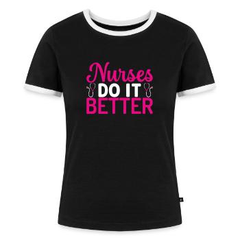 Les infirmières le font mieux - T-shirt contrasté Femme - noir/blanc - Devant - Selfina (174cm)