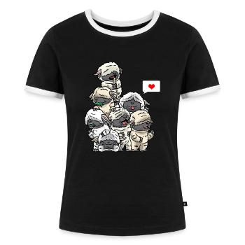 Lustig Walliser Schwarznasenschaf Schaf - Frauen Kontrast-T-Shirt - Schwarz/Weiß - Vorne - Selfina (174cm)