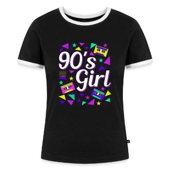 Rétro des années 90 Girl Power Style Pop Culture - T-shirt contrasté Femme - noir/blanc - Devant - Selfina (174cm)