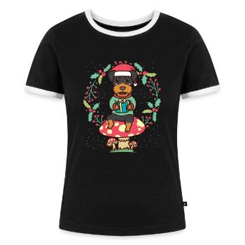 Deutsche Jagdterrier Hund Weihnachtskranz - Frauen Kontrast-T-Shirt - Schwarz/Weiß - Vorne - Selfina (174cm)