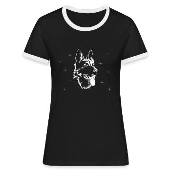 Deutscher Schäferhund mit Sternen - Frauen Kontrast-T-Shirt - Schwarz/Weiß - Vorne - Selfina (174cm)