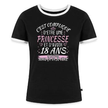 Anniversaire 18 Ans Fille Cadeau Humour Drôle Fête - T-shirt contrasté Femme - noir/blanc - Devant - Selfina (174cm)