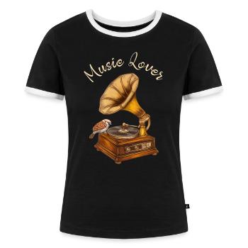 Vintage Grammophon Design – Music Lover Shirt - Frauen Kontrast-T-Shirt - Schwarz/Weiß - Vorne - Selfina (174cm)