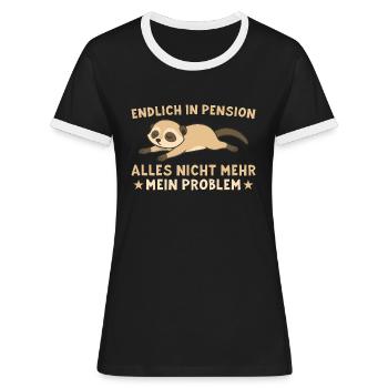 Pension Süßes Erdmännchen - Pensionär - Frauen Kontrast-T-Shirt - Schwarz/Weiß - Vorne - Selfina (174cm)