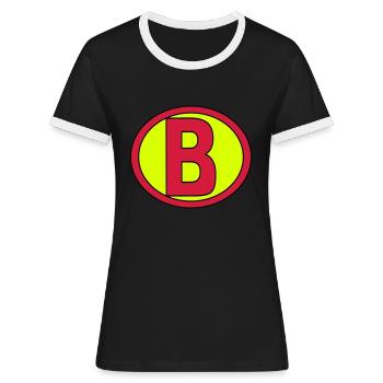 Super, Superheld, Superheldin, Hero, B - Frauen Kontrast-T-Shirt - Schwarz/Weiß - Vorne - Selfina (174cm)