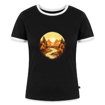 Herbstliche Landschaft - Frauen Kontrast-T-Shirt - Schwarz/Weiß - Vorne - Selfina (174cm)
