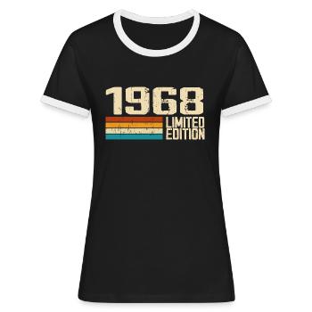 Né en 1968 - Vintage 1968 Anniversaire Rétro - T-shirt contrasté Femme - noir/blanc - Devant - Selfina (174cm)