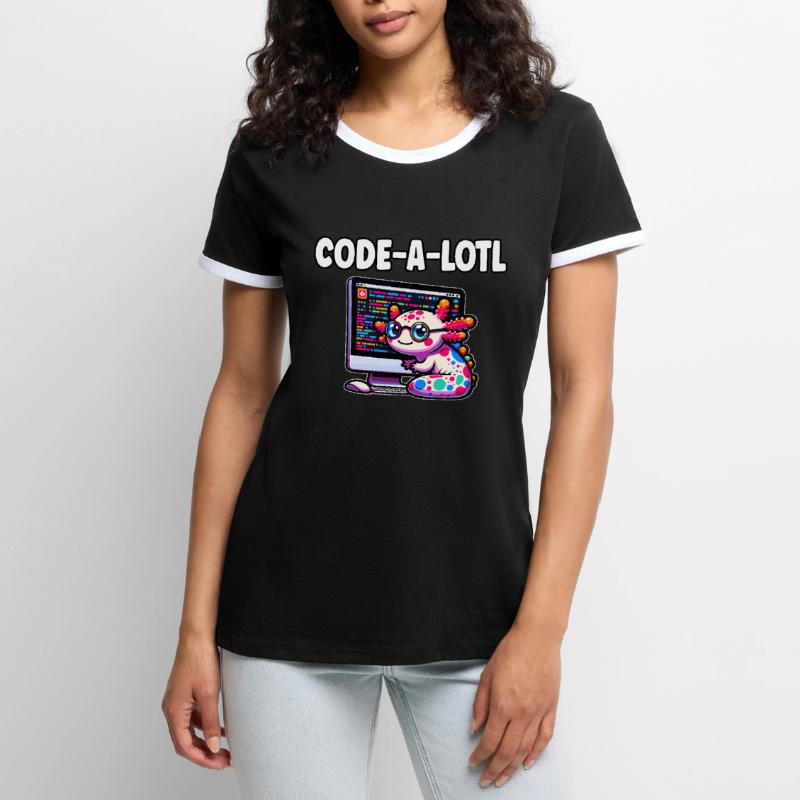 Funny Coding Axolotl Programming Gift Women's Ringer T-Shirt