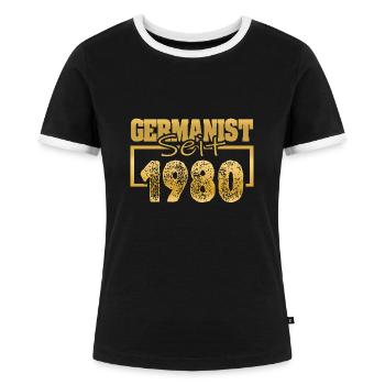 1980 - Women's Ringer T-Shirt - black/white - Front - Selfina (174cm)