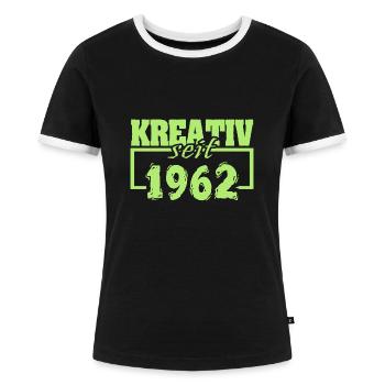 1962 - Frauen Kontrast-T-Shirt - Schwarz/Weiß - Vorne - Selfina (174cm)