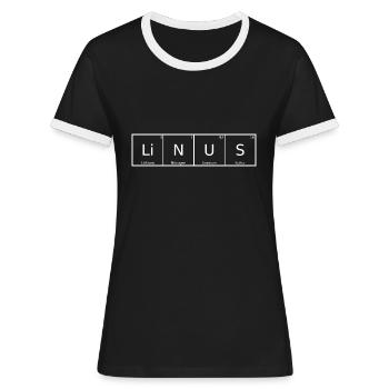 Linus Name Vorname Chemie Periodensystem Elemente - Frauen Kontrast-T-Shirt - Schwarz/Weiß - Vorne - Selfina (174cm)