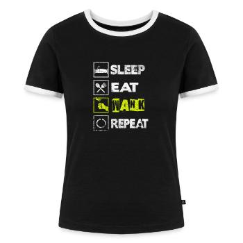 Mangez Sleep Wank Repeat - Masturbation Masturbate - T-shirt contrasté Femme - noir/blanc - Devant - Selfina (174cm)