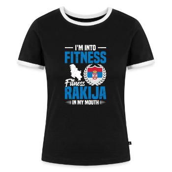 Ich Stehe Auf Fitness, Fitness, Rakija In Meinem - Frauen Kontrast-T-Shirt - Schwarz/Weiß - Vorne - Selfina (174cm)