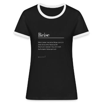 Reise - weiße Schrift - Frauen Kontrast-T-Shirt - Schwarz/Weiß - Vorne - Selfina (174cm)